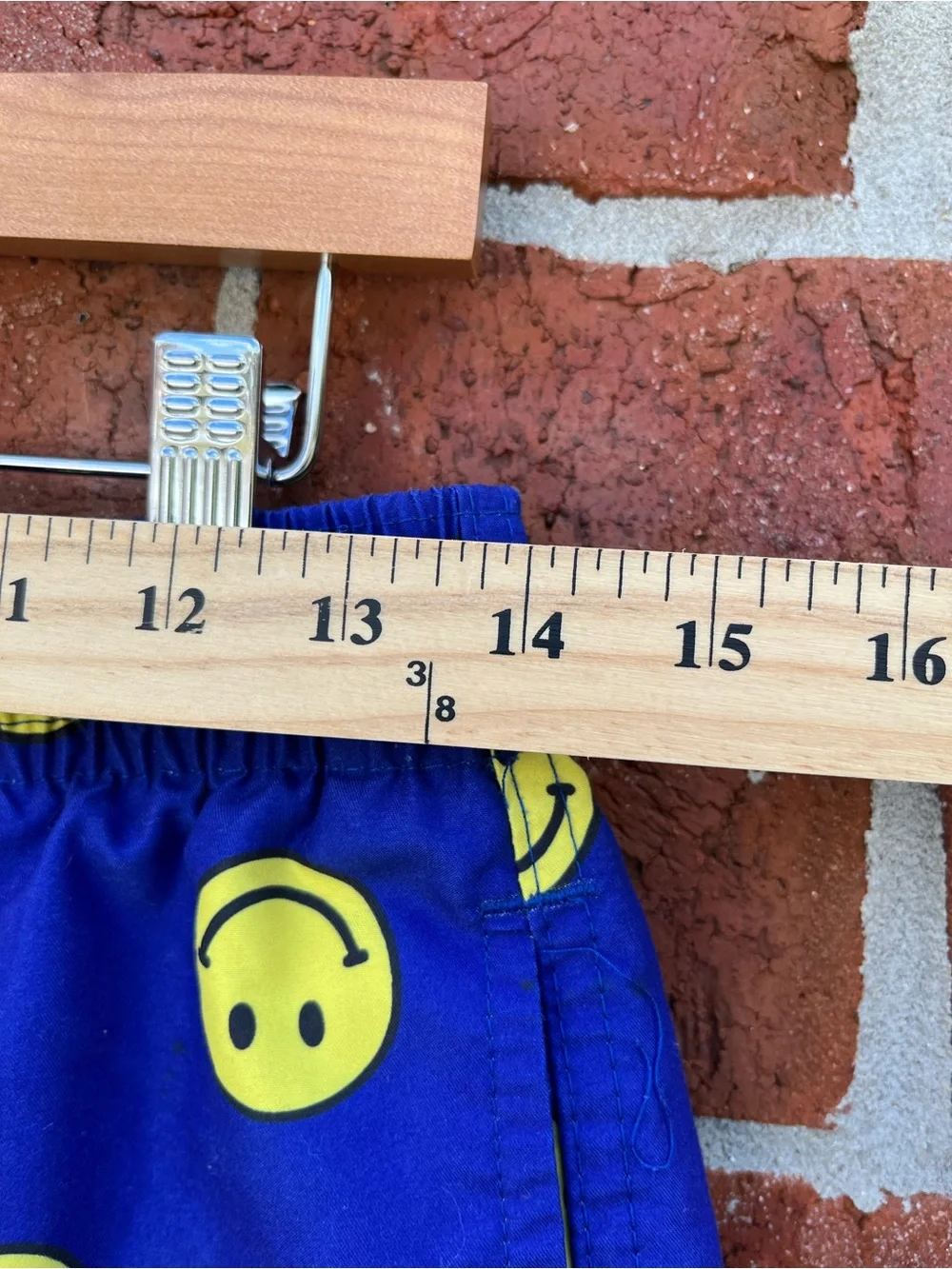 Navy Blue Men's Swim Trunks with Yellow Smiley Print